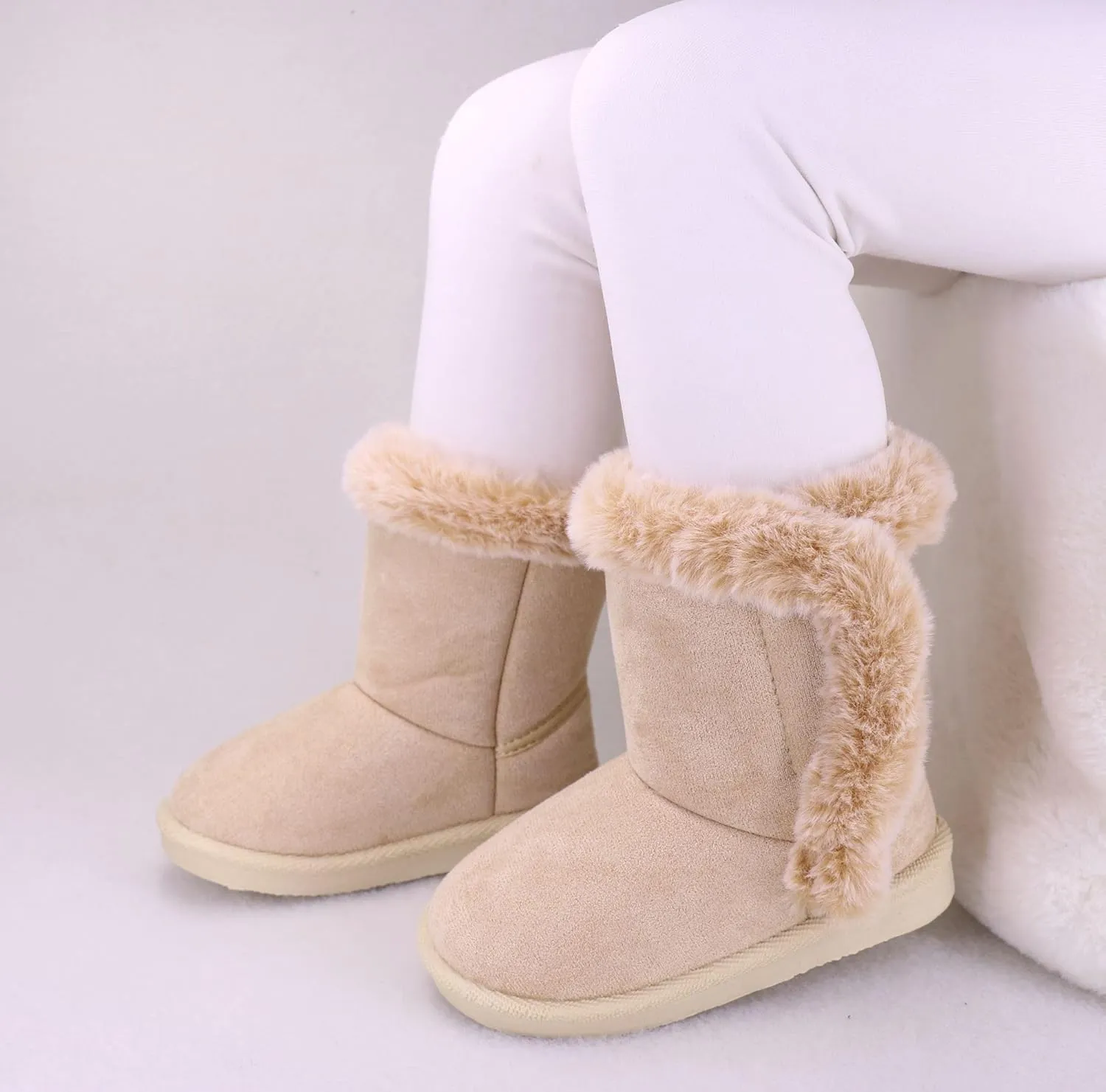 LONSOEN Kids Girls Boys Winter Warm Boots Suede Lightweight Faux Fur Lined Mid Calf Snow Boots for Toddler/Little Kid