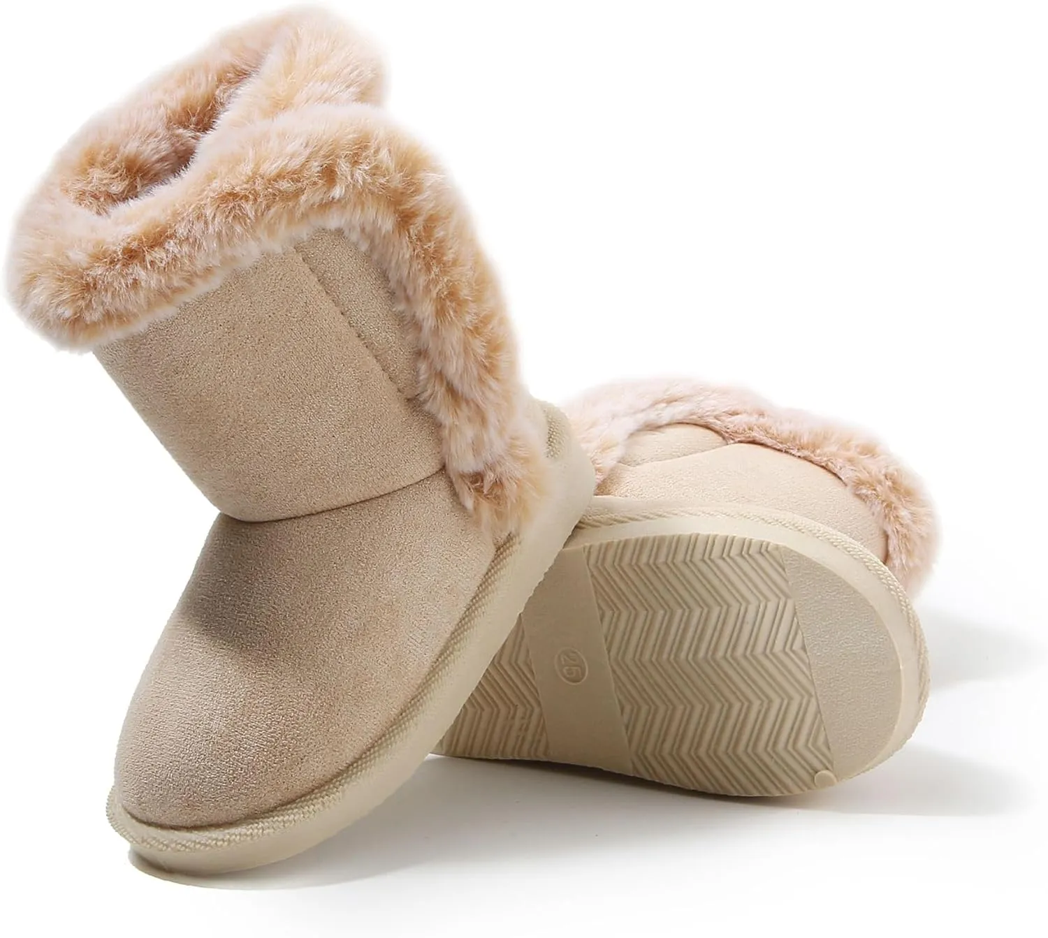 LONSOEN Kids Girls Boys Winter Warm Boots Suede Lightweight Faux Fur Lined Mid Calf Snow Boots for Toddler/Little Kid