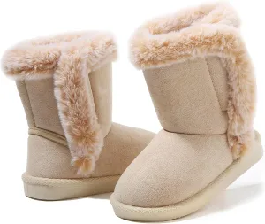 LONSOEN Kids Girls Boys Winter Warm Boots Suede Lightweight Faux Fur Lined Mid Calf Snow Boots for Toddler/Little Kid