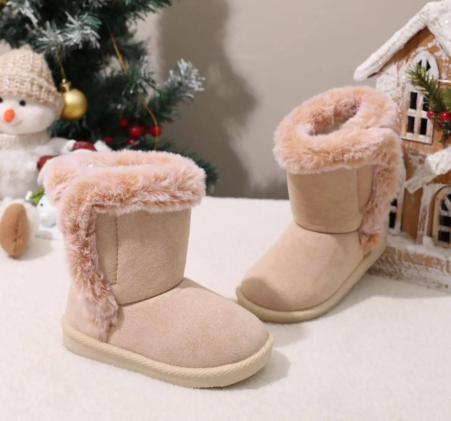 LONSOEN Kids Girls Boys Winter Warm Boots Suede Lightweight Faux Fur Lined Mid Calf Snow Boots for Toddler/Little Kid