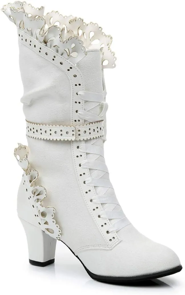 Lorie & Knight Women's Faux Suede Lace Up Wedding Victorian Inspired Mid-Calf Boots