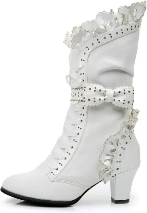 Lorie & Knight Women's Faux Suede Lace Up Wedding Victorian Inspired Mid-Calf Boots