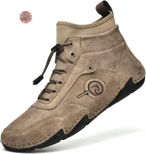 Lossarye Men's Handmade Suede Casual Chukka Boots Adjustable Waterproof Non-Slip Outdoor High Top Boots Slip-on Walking Driving Beck Shoes