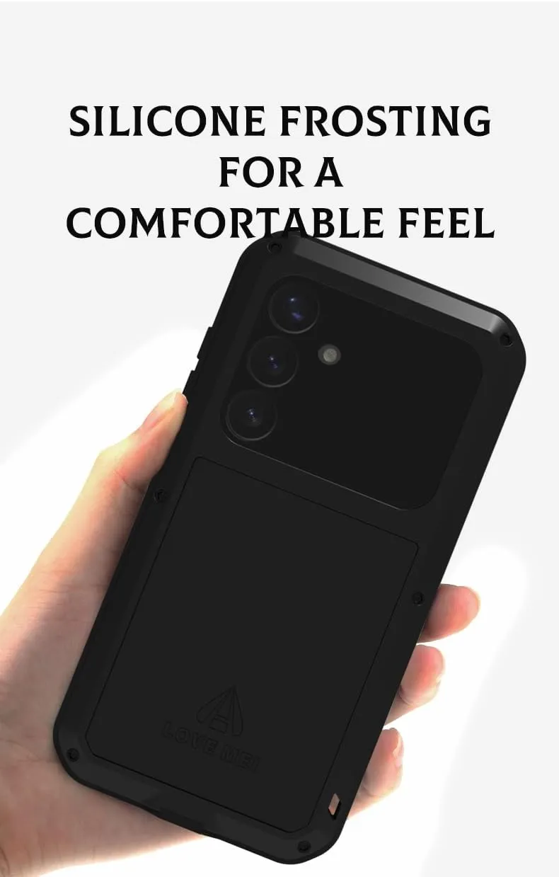 LOVE MEI for Samsung Galaxy S25 /S25 Plus Case, Outdoor Heavy Duty Rugged Full Body Protection Case Military Bumper Aluminum Metal Shockproof Cover with Tempered Glass for Galaxy S25 Plus (Black)