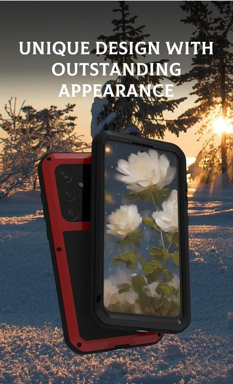 LOVE MEI for Samsung Galaxy S25 /S25 Plus Case, Outdoor Heavy Duty Rugged Full Body Protection Case Military Bumper Aluminum Metal Shockproof Cover with Tempered Glass for Galaxy S25 Plus (White)