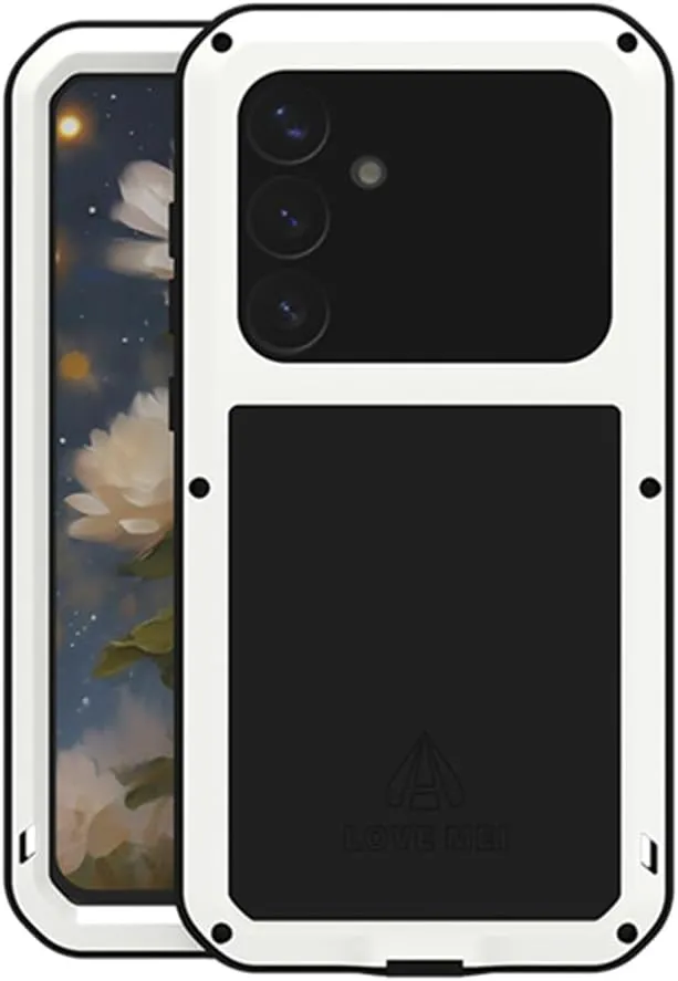 LOVE MEI for Samsung Galaxy S25 /S25 Plus Case, Outdoor Heavy Duty Rugged Full Body Protection Case Military Bumper Aluminum Metal Shockproof Cover with Tempered Glass for Galaxy S25 Plus (White)