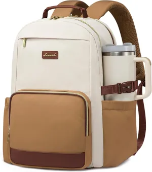 LOVEVOOK Laptop Backpack for Women with Pouch Pocket for Large Capacity Cup,15.6 Inch Laptop Computer Bag Travel Backpack Purse,Waterproof Work Business Backpack College Teacher Bag,Beige-Brown-Bbrown