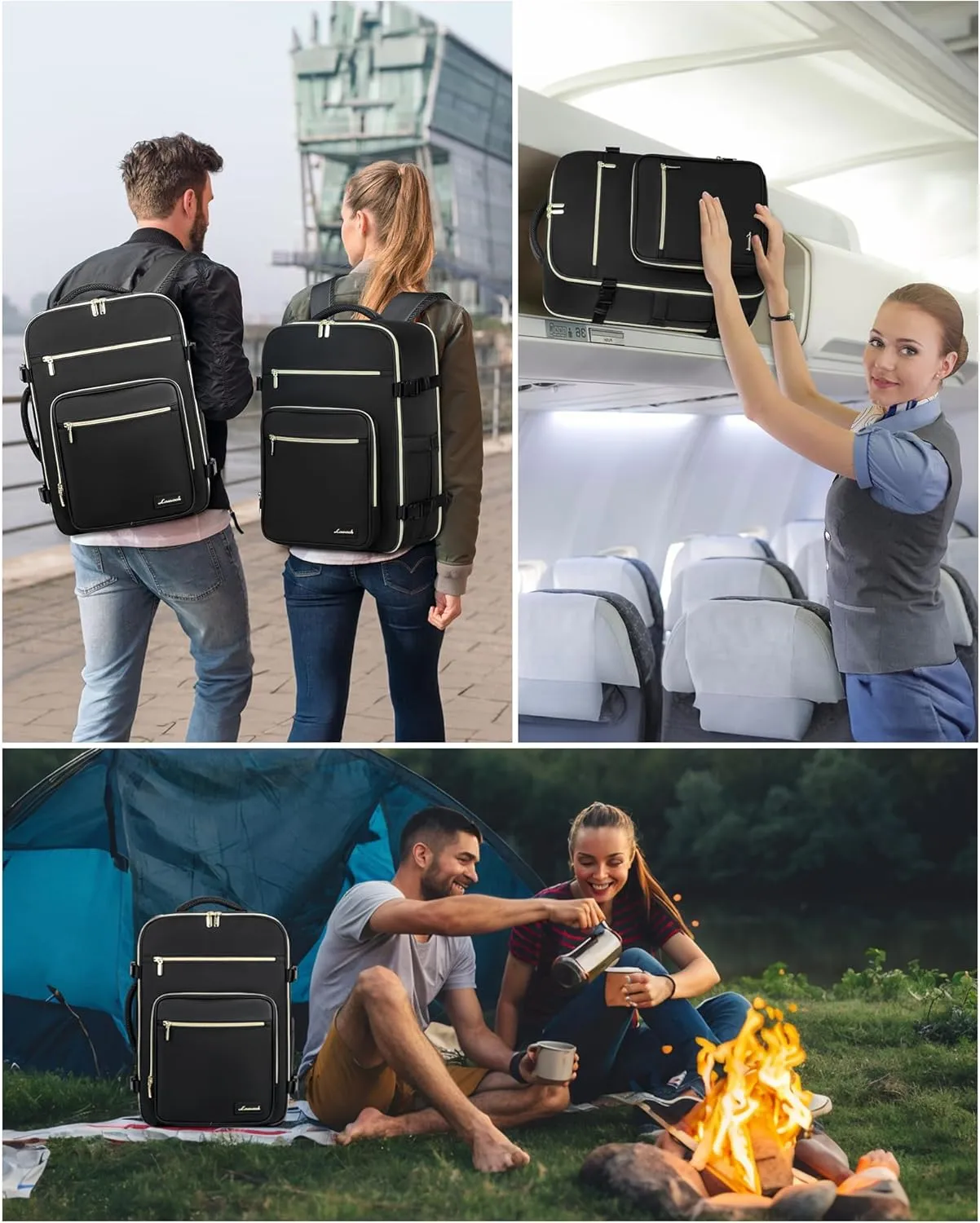 LOVEVOOK Travel Backpack For Women,50L Carry On Backpack Flight Approved,TSA Personal Item Travel Bag Fits 18 Inch Laptop,Business Weekender Overnight Daypack with Toiletry Bag and Cube,Black