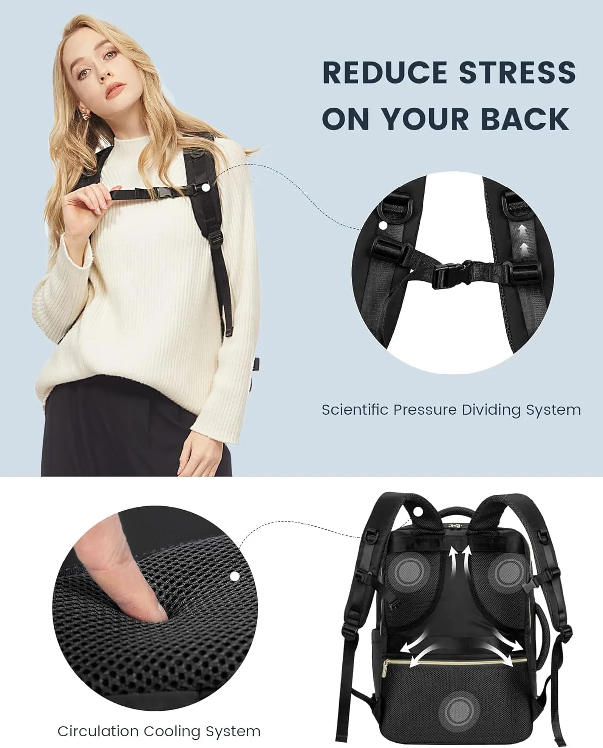 LOVEVOOK Travel Backpack For Women,50L Carry On Backpack Flight Approved,TSA Personal Item Travel Bag Fits 18 Inch Laptop,Business Weekender Overnight Daypack with Toiletry Bag and Cube,Black
