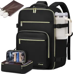 LOVEVOOK Travel Backpack For Women,50L Carry On Backpack Flight Approved,TSA Personal Item Travel Bag Fits 18 Inch Laptop,Business Weekender Overnight Daypack with Toiletry Bag and Cube,Black