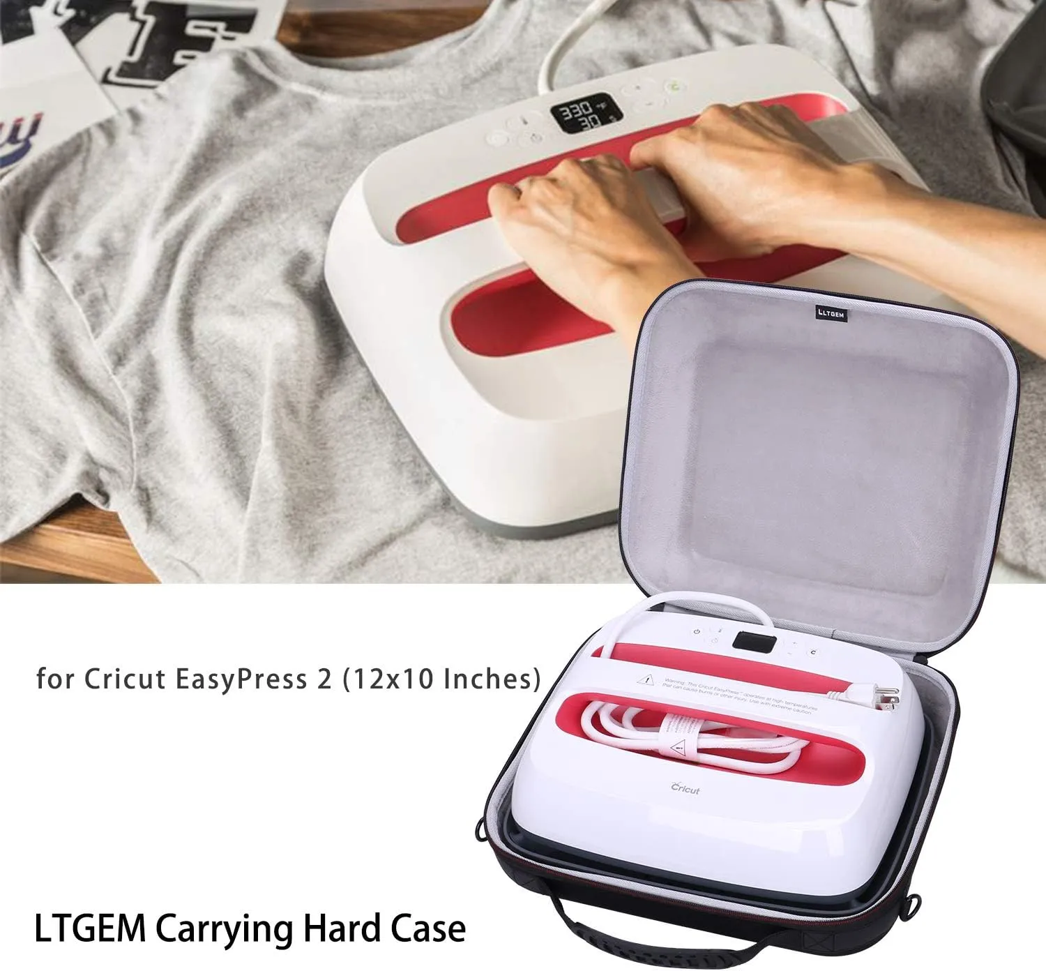 LTGEM Case Compatible with Cricut EasyPress 2/3 Smart Heat Press Machine(12"x10"), Black Gray