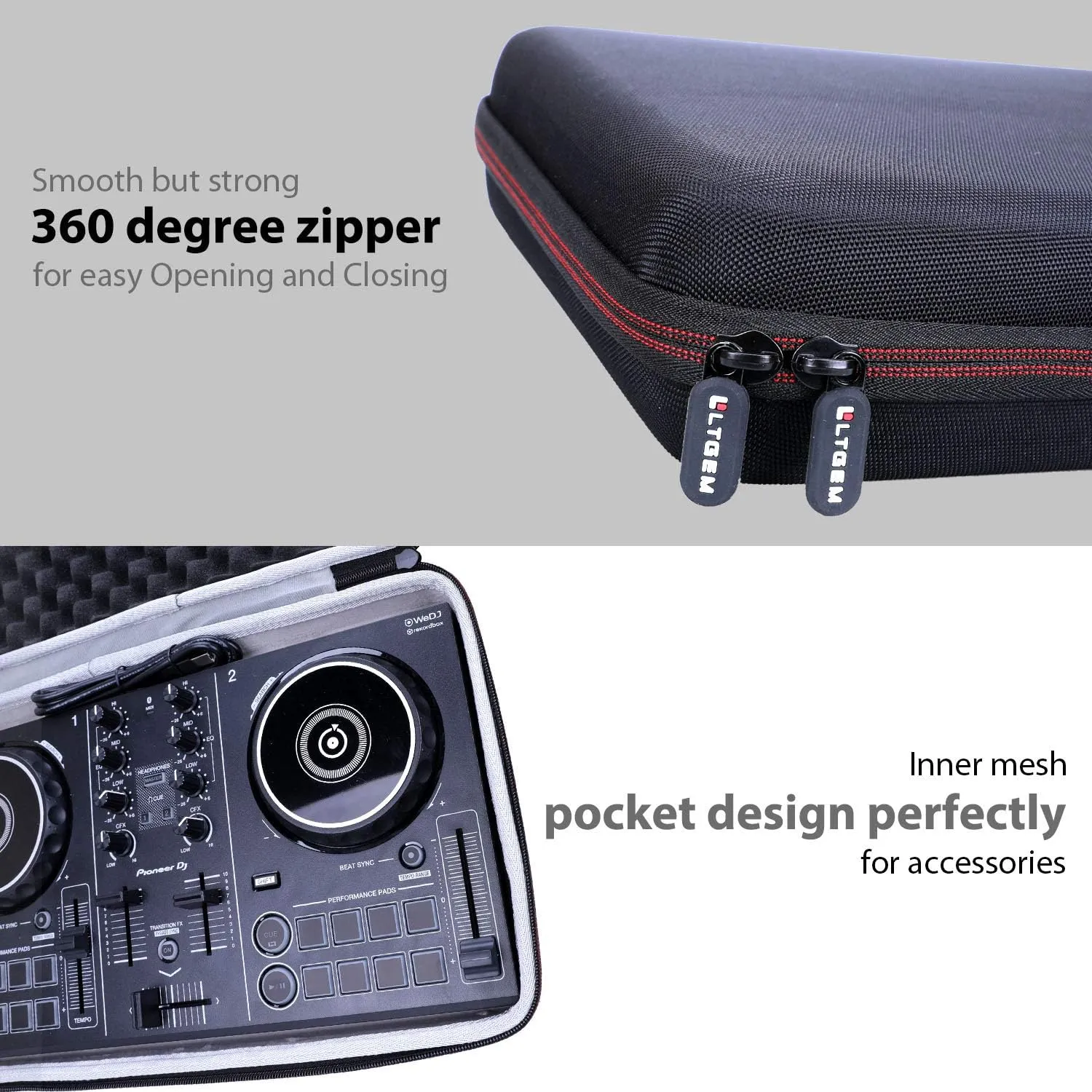 LTGEM EVA Hard DJ Controller Case compatible Hercules Inpulse 200/200 MK2 / Pioneer DJ DDJ-200 Smart/DDJ-WeGO4-K DJ Controller/AlphaTheta DDJ-FLX2 Compact 2. Case Only!