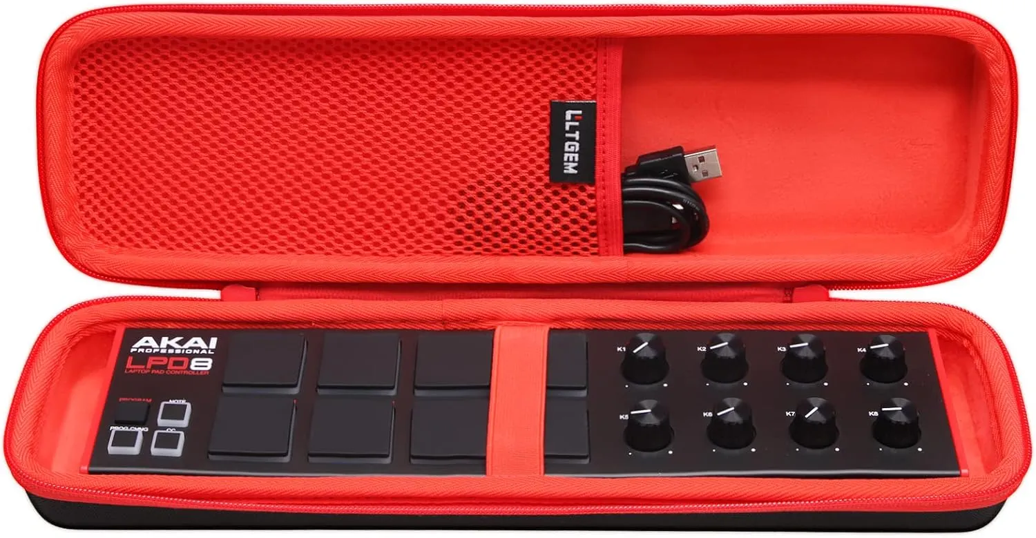 LTGEM Hard Case for AKAI Professional LPD8 USB MIDI Controller(New Model), Inside: 13.3x"3.3"x2", Black Red