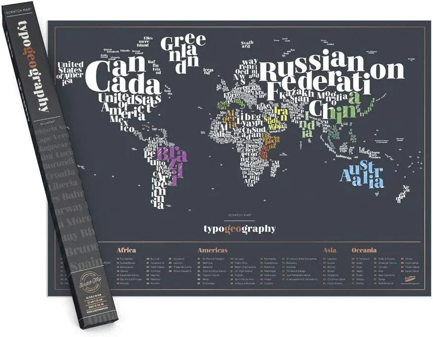 Luckies of London Typogeography World Scratch Map – Personalized World Travel Map – Scratch Off Map – Beautiful Scratch Poster – Amazing Map Décor – Gift for Travelers – Black