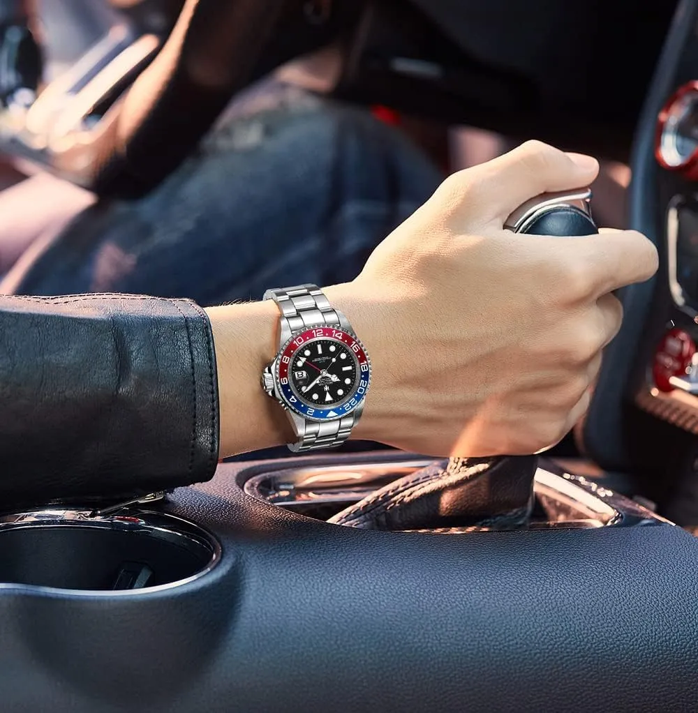 Luxury Men's GMT Automatic Watch Sapphire Waterproof Stainless Steel Luminous Business Watch