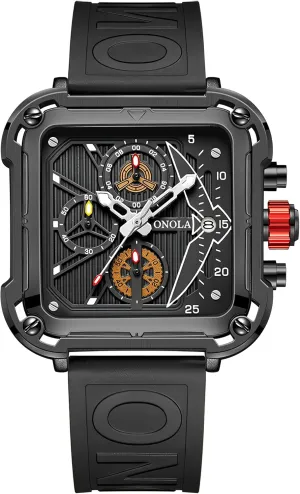 Luxury Watches for Men Silicone Strap Multifunctional Unique Square Design Fashion Quartz Sports Watch Men Waterproof