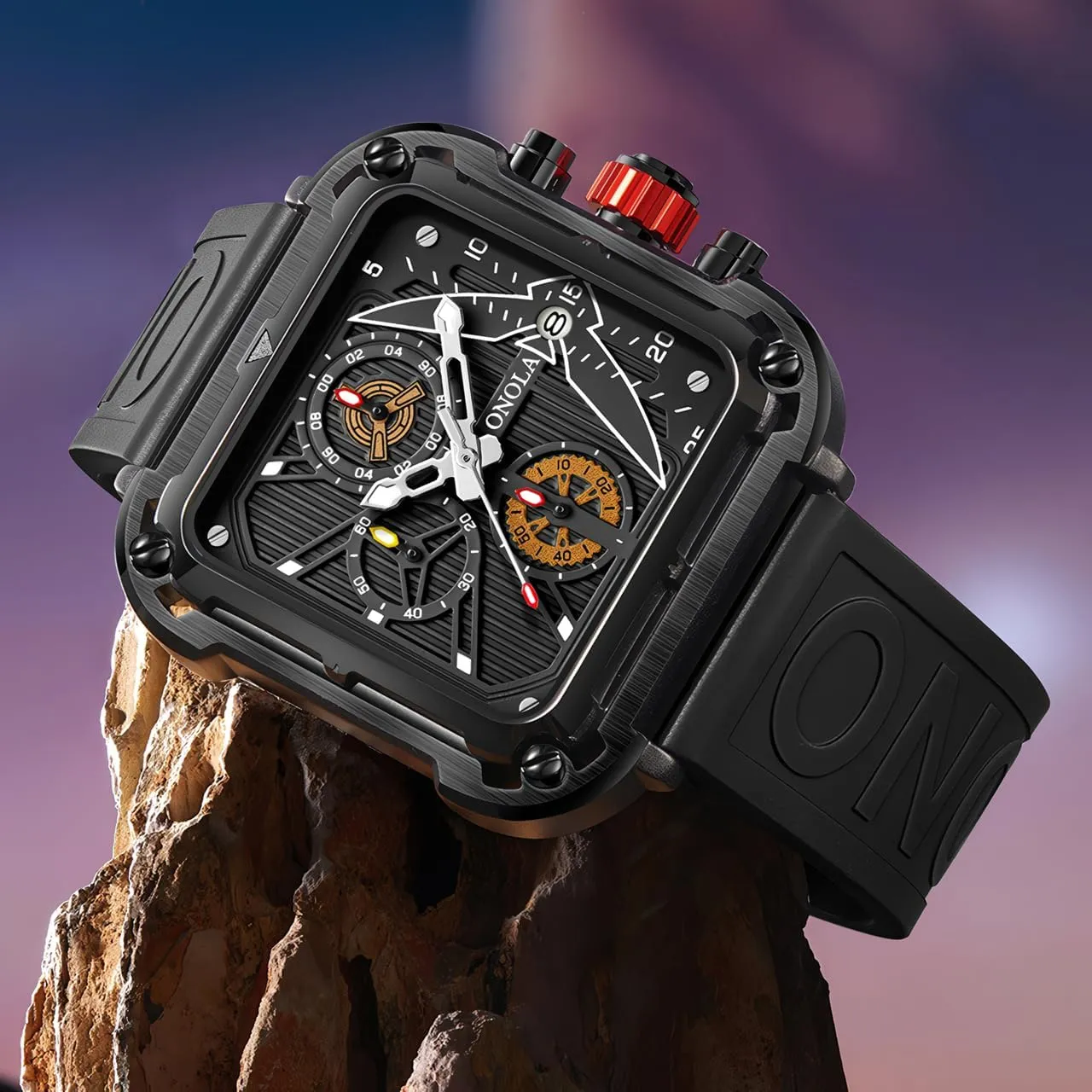 Luxury Watches for Men Silicone Strap Multifunctional Unique Square Design Fashion Quartz Sports Watch Men Waterproof
