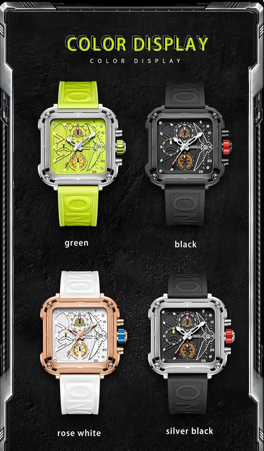 Luxury Watches for Men Silicone Strap Multifunctional Unique Square Design Fashion Quartz Sports Watch Men Waterproof