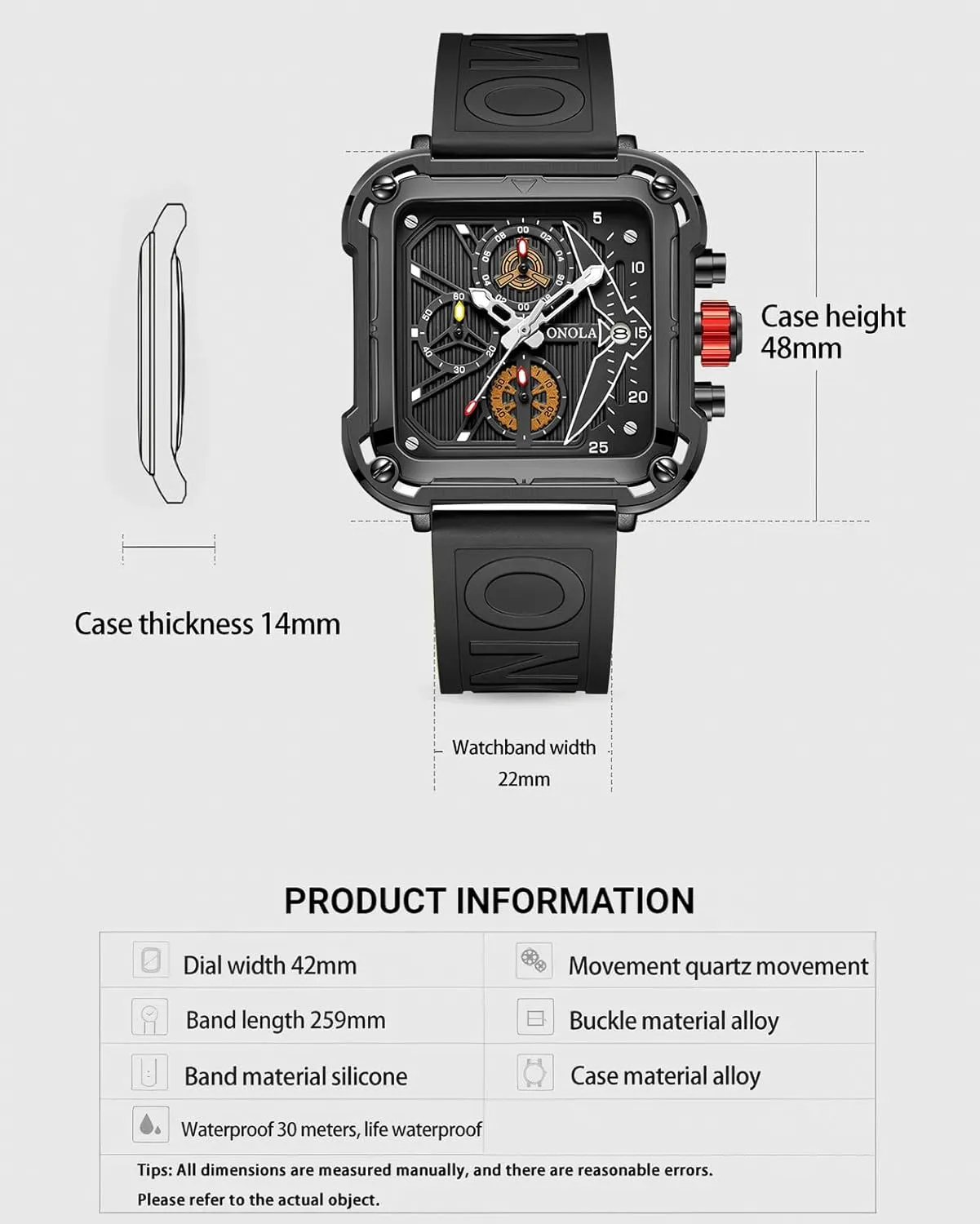 Luxury Watches for Men Silicone Strap Multifunctional Unique Square Design Fashion Quartz Sports Watch Men Waterproof
