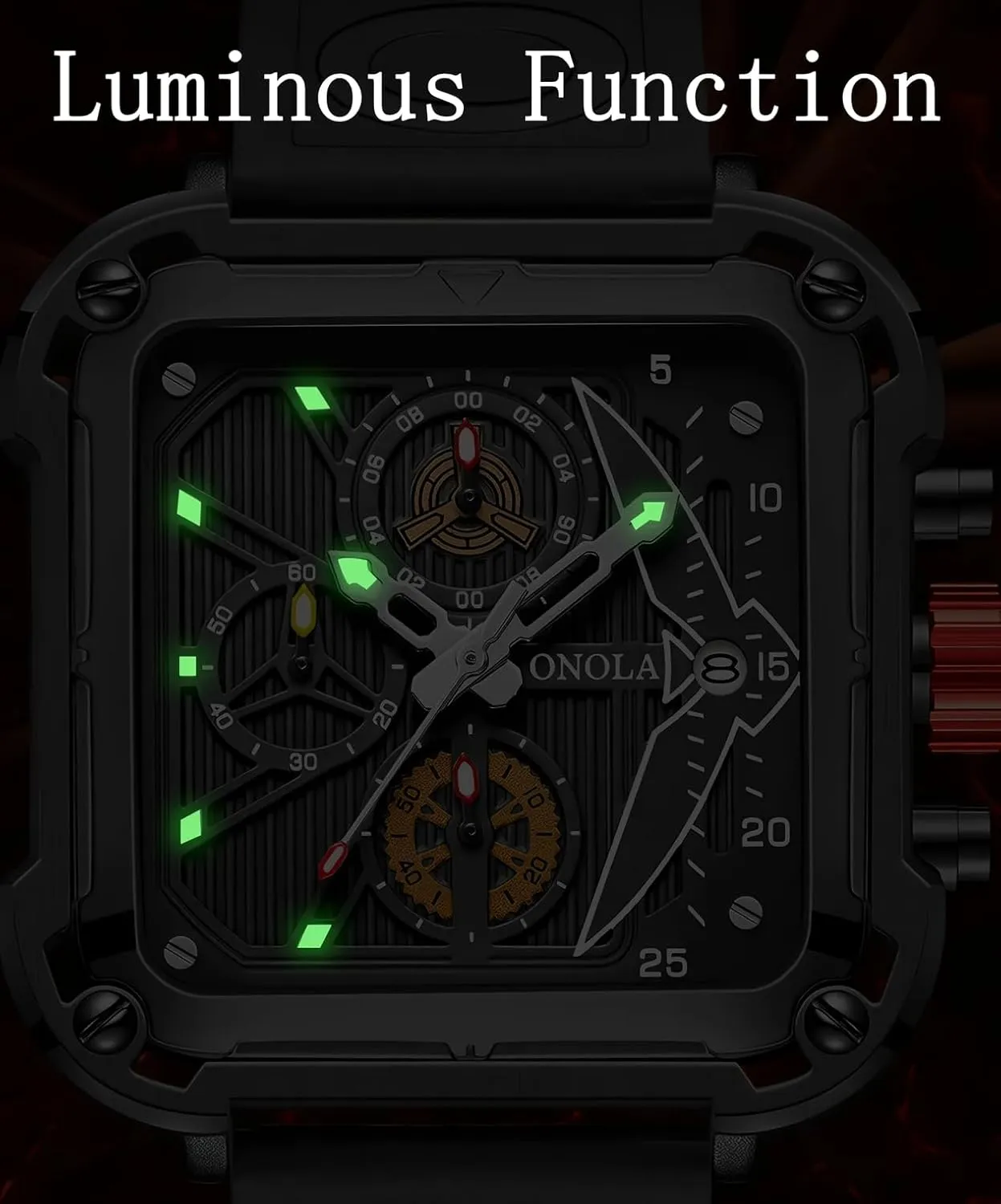 Luxury Watches for Men Silicone Strap Multifunctional Unique Square Design Fashion Quartz Sports Watch Men Waterproof
