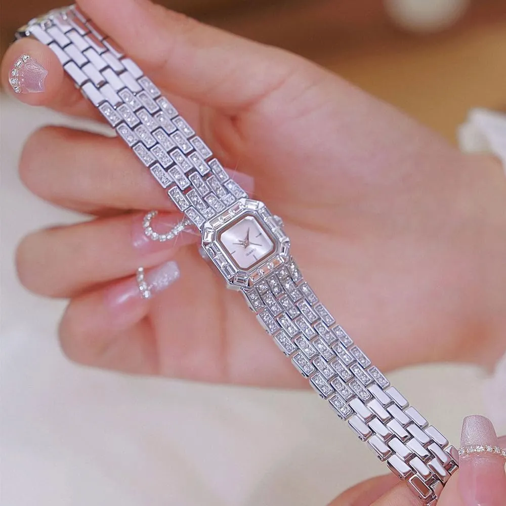 Luxury Women's Watches Ladies Quartz Square Diamond Bracelet Stainless Steel Waterproof Small Gold Dress Watches Gifts for Women