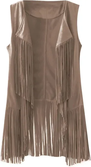 LYANER Women's Faux Suede Tassels Vest Cardigan Open-Front Vest Cardigan Jacket