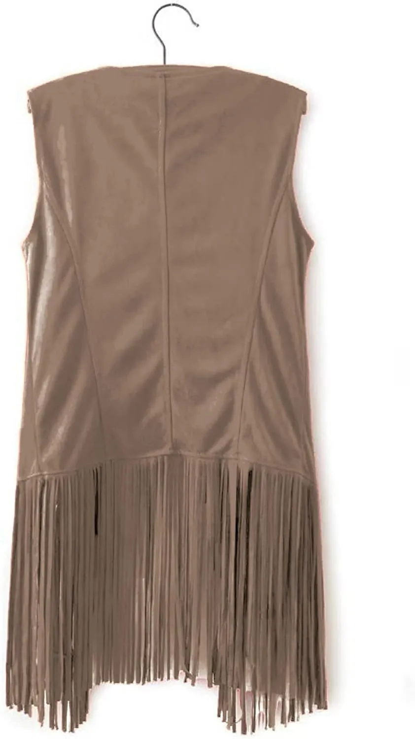 LYANER Women's Faux Suede Tassels Vest Cardigan Open-Front Vest Cardigan Jacket
