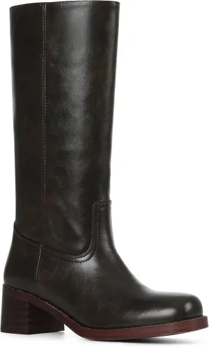 Lyrisiphy Knee High Boots Women Riding Boots for Women Square Toe Chunky Block Heel Boots Wide Calf Boots Slip On Boots Durable Leather Boots Fall Long Boots Vintage Campus Boots