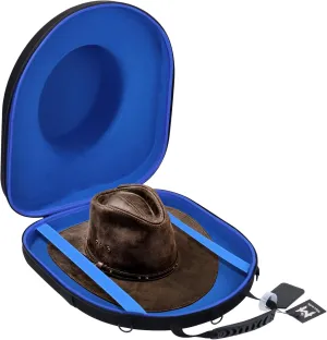 Macoda Blue Hat Holder Case for Travel - Box Carrier with Handle and Shoulder Strap to Protect up to 2 Hats