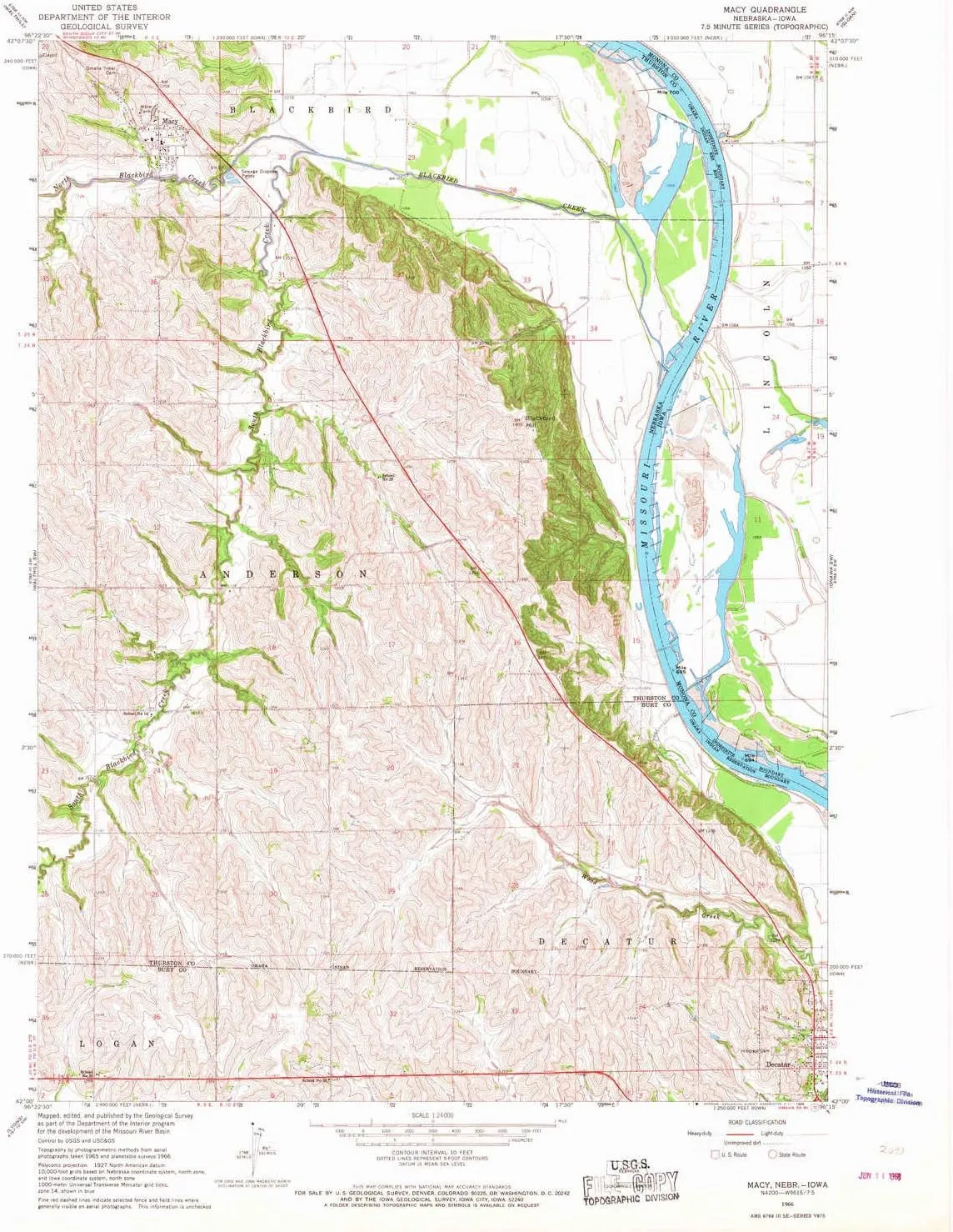 Macy NE topo map, 1:24000 Scale, 7.5 X 7.5 Minute, Historical, 1966, Updated 1968, 26.9 x 22 in