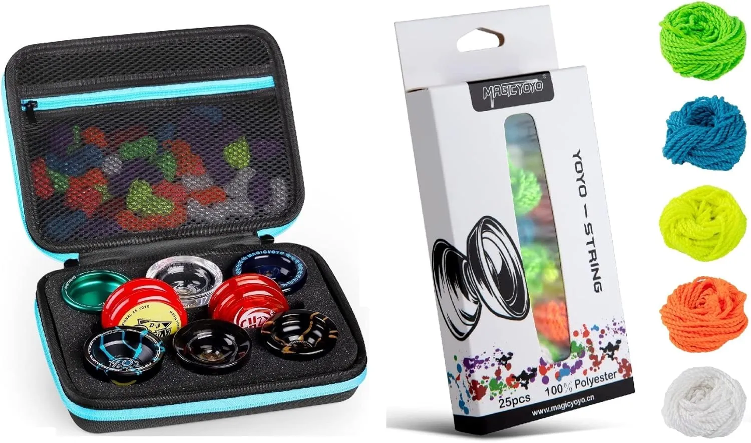MAGICYOYO Yoyo String Pack of 25, 100% Polyester Professional Yoyo Strings for Responsive & Non Responsive Yoyos, with Yoyo Ball Storage Bag Case with Zipper Mesh Bag, Protect Yoyos & Accessories