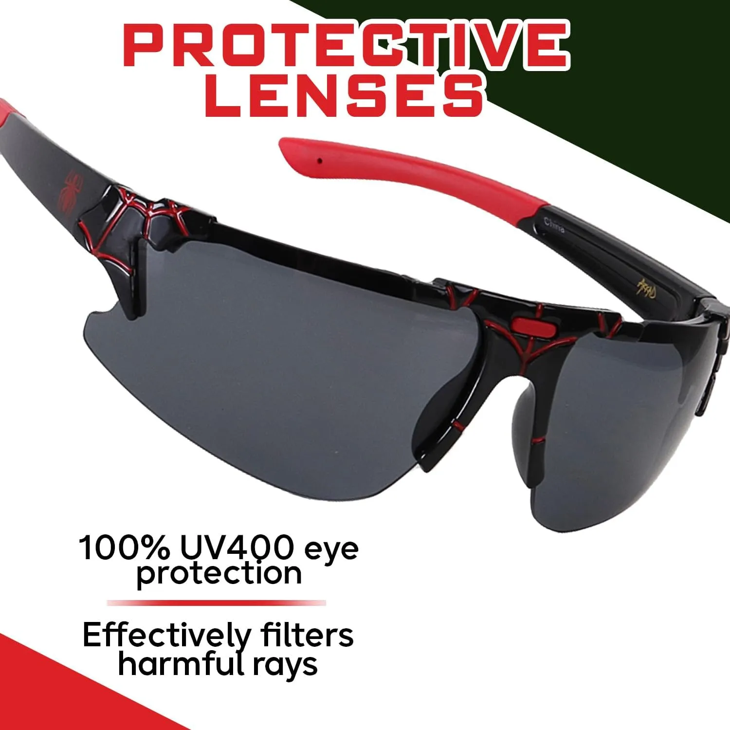 Marvel Spiderman Sunglasses for Kids - Stylish, Comfortable & Durable UV-Protective Spiderman Glasses With Soft Carrying Case