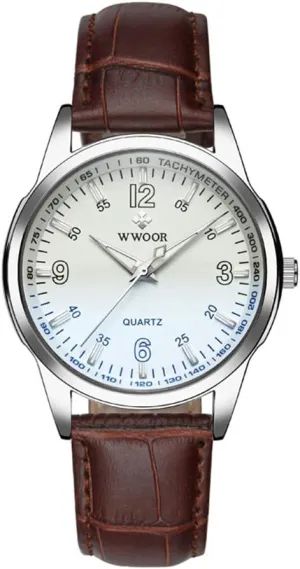 MASTOPMen's Analog Quartz Watch Brown White Leather Waterproof Classic Vintage Gents Dress Wristwatch