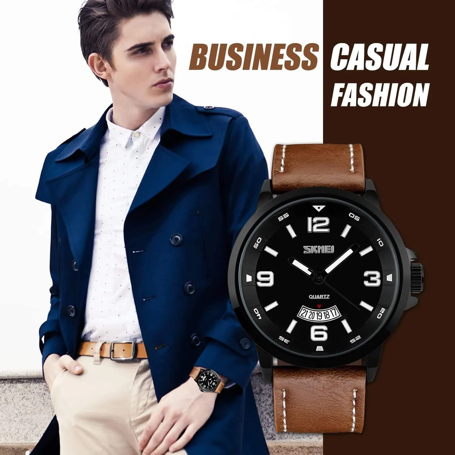 MASTOPMen's Business Quartz Watch Analog Classic Calendar Date Leather Waterproof Watch