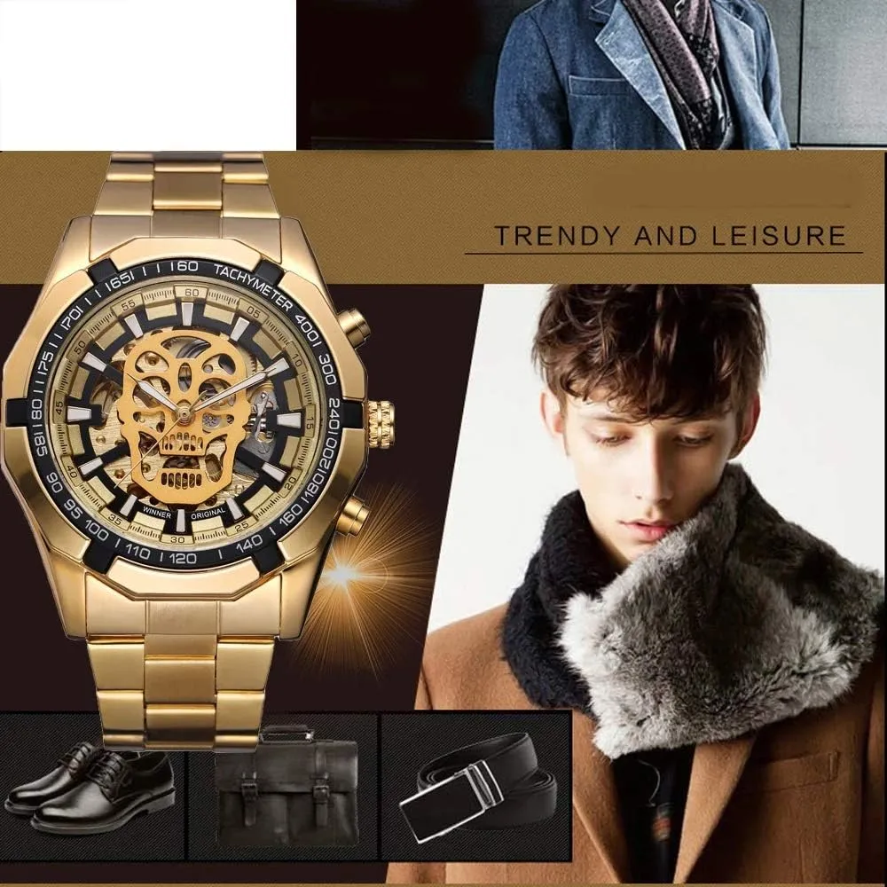 MASTOPMen's Hollow Out Mechanical Watch Automatic Analogue Wristwatch Classic Stainless Steel Men Watch