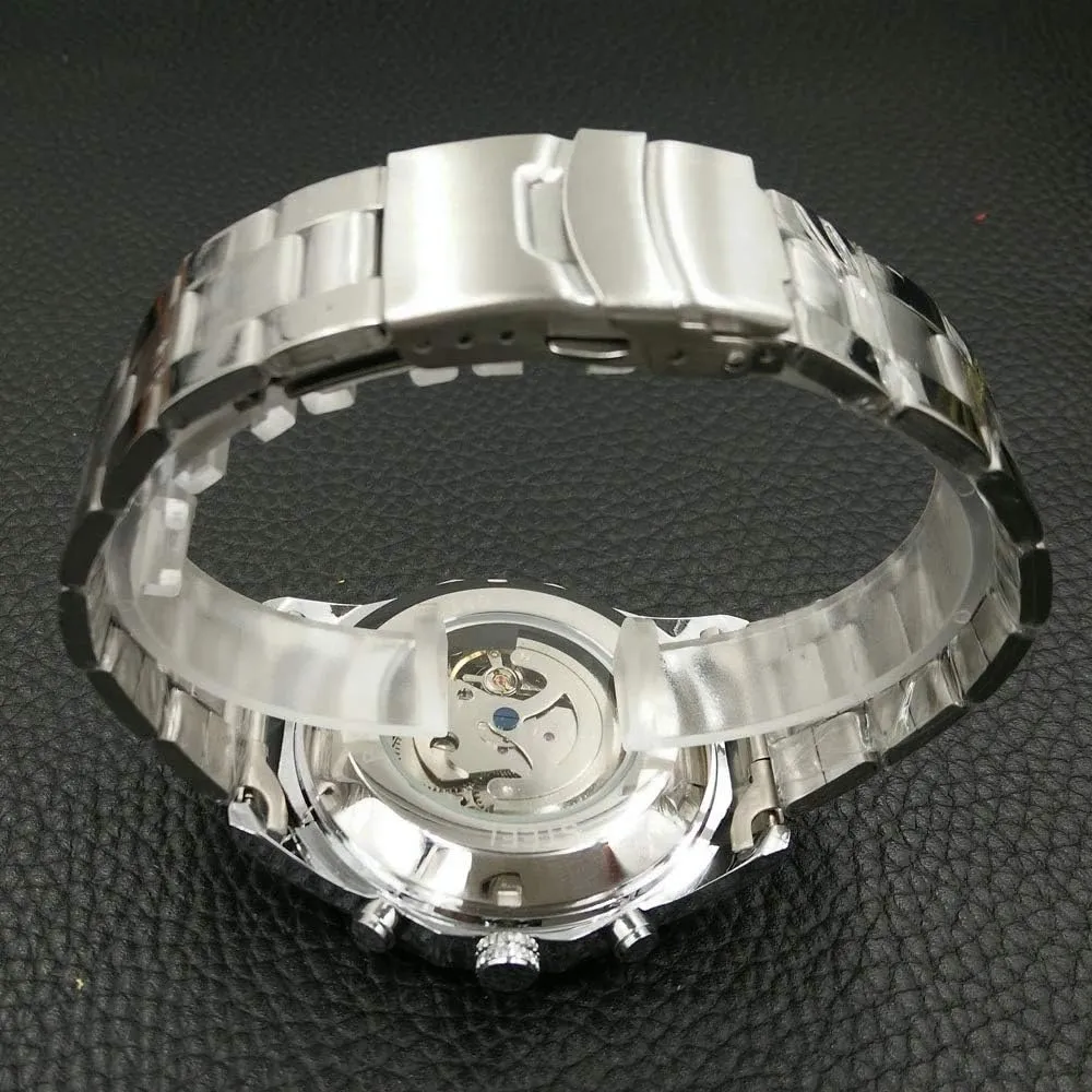 MASTOPMen's Hollow Out Mechanical Watch Automatic Analogue Wristwatch Classic Stainless Steel Men Watch