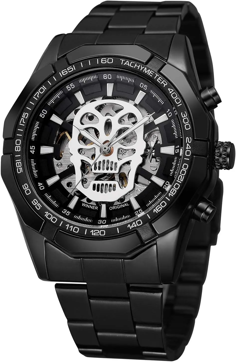 MASTOPMen's Hollow Out Mechanical Watch Automatic Analogue Wristwatch Classic Stainless Steel Men Watch