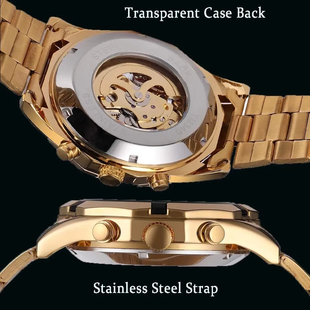 MASTOPMen's Hollow Out Mechanical Watch Automatic Analogue Wristwatch Classic Stainless Steel Men Watch