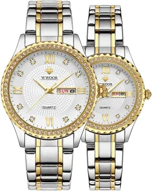 MASTOPRomantic Gifts Set of 2 Unique His and Hers Couple Lovers Wrist Watches, Stainless Steel Quartz Analog Watch