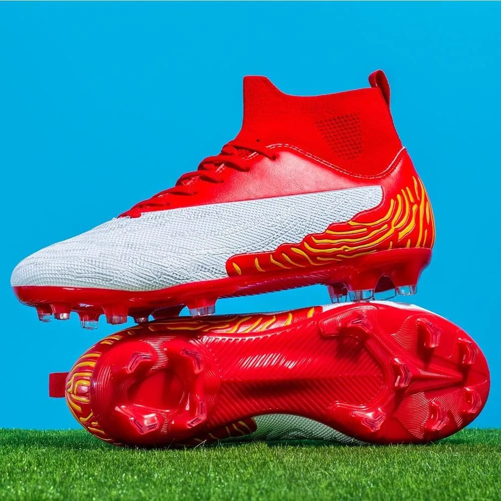 Maylrvjv Men's High Top Soccer Cleats Boys Football Boots Breathble Shock Absorbing Multi-Ground Competition Training Futsal Sneakers