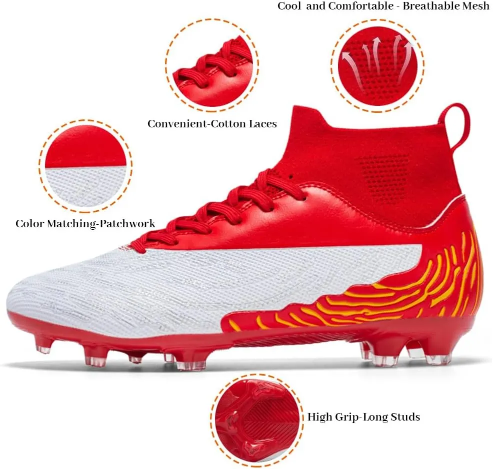 Maylrvjv Men's High Top Soccer Cleats Boys Football Boots Breathble Shock Absorbing Multi-Ground Competition Training Futsal Sneakers