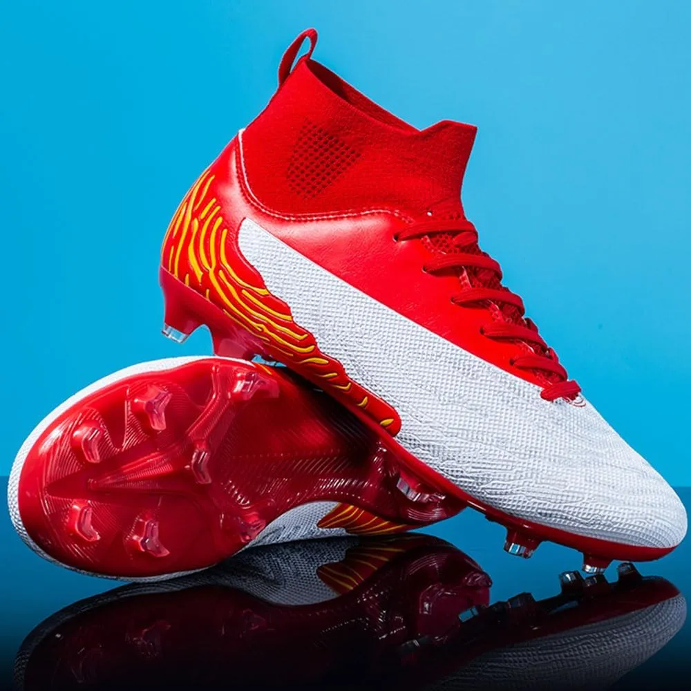 Maylrvjv Men's High Top Soccer Cleats Boys Football Boots Breathble Shock Absorbing Multi-Ground Competition Training Futsal Sneakers