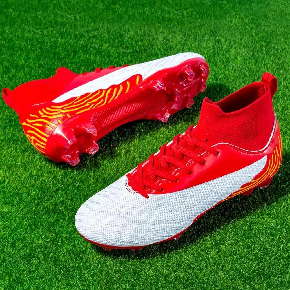 Maylrvjv Men's High Top Soccer Cleats Boys Football Boots Breathble Shock Absorbing Multi-Ground Competition Training Futsal Sneakers
