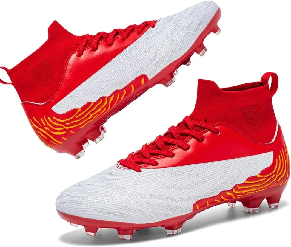 Maylrvjv Men's High Top Soccer Cleats Boys Football Boots Breathble Shock Absorbing Multi-Ground Competition Training Futsal Sneakers