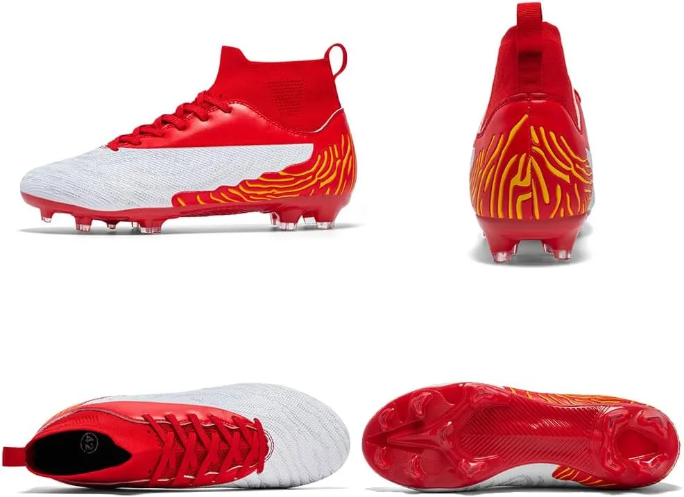 Maylrvjv Men's High Top Soccer Cleats Boys Football Boots Breathble Shock Absorbing Multi-Ground Competition Training Futsal Sneakers