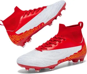 Maylrvjv Men's High Top Soccer Cleats Boys Football Boots Breathble Shock Absorbing Multi-Ground Competition Training Futsal Sneakers