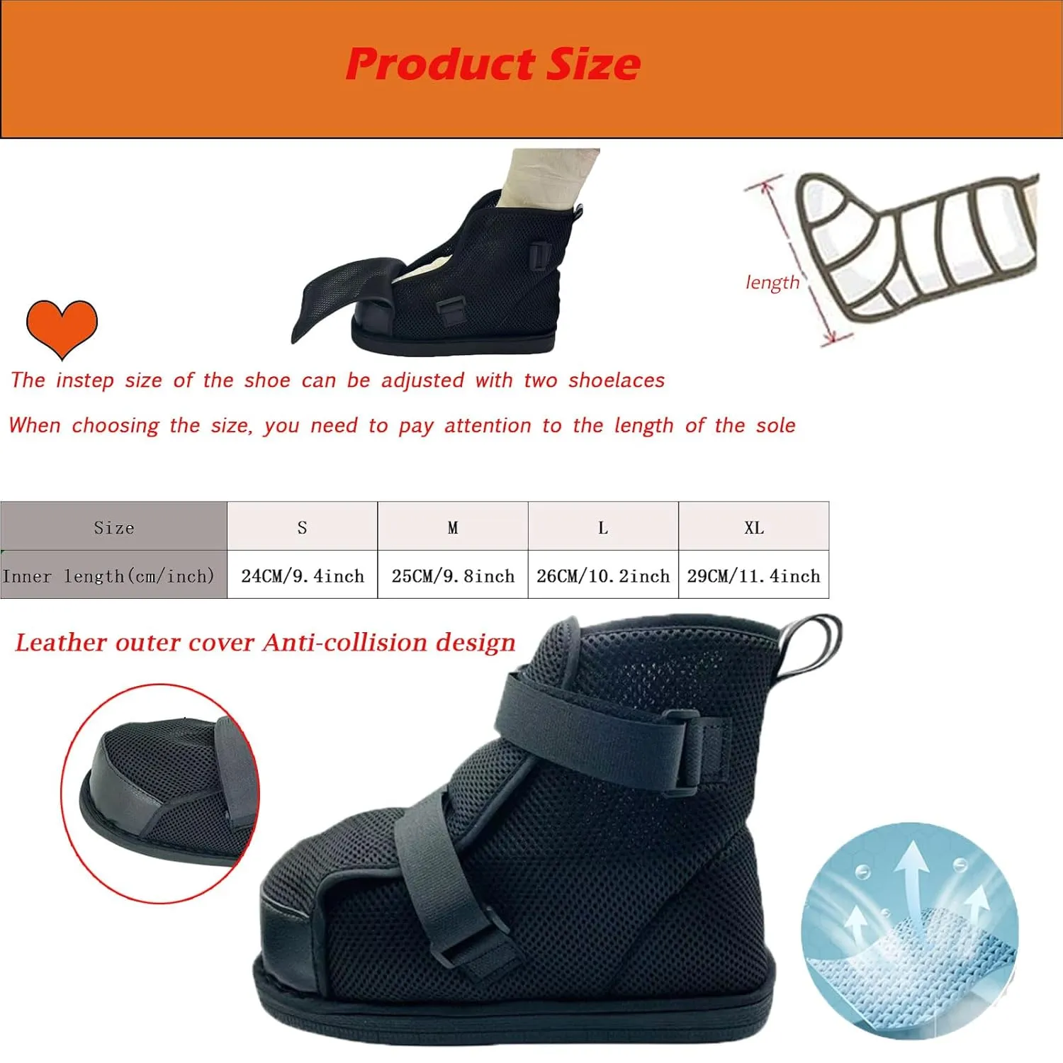 Medical boots, post-operative shoes, adjustable walking shoes orthopedic boots for foot or toe fractures, bunions or hammer toes, regardless of left or right foot(mesh-XL)