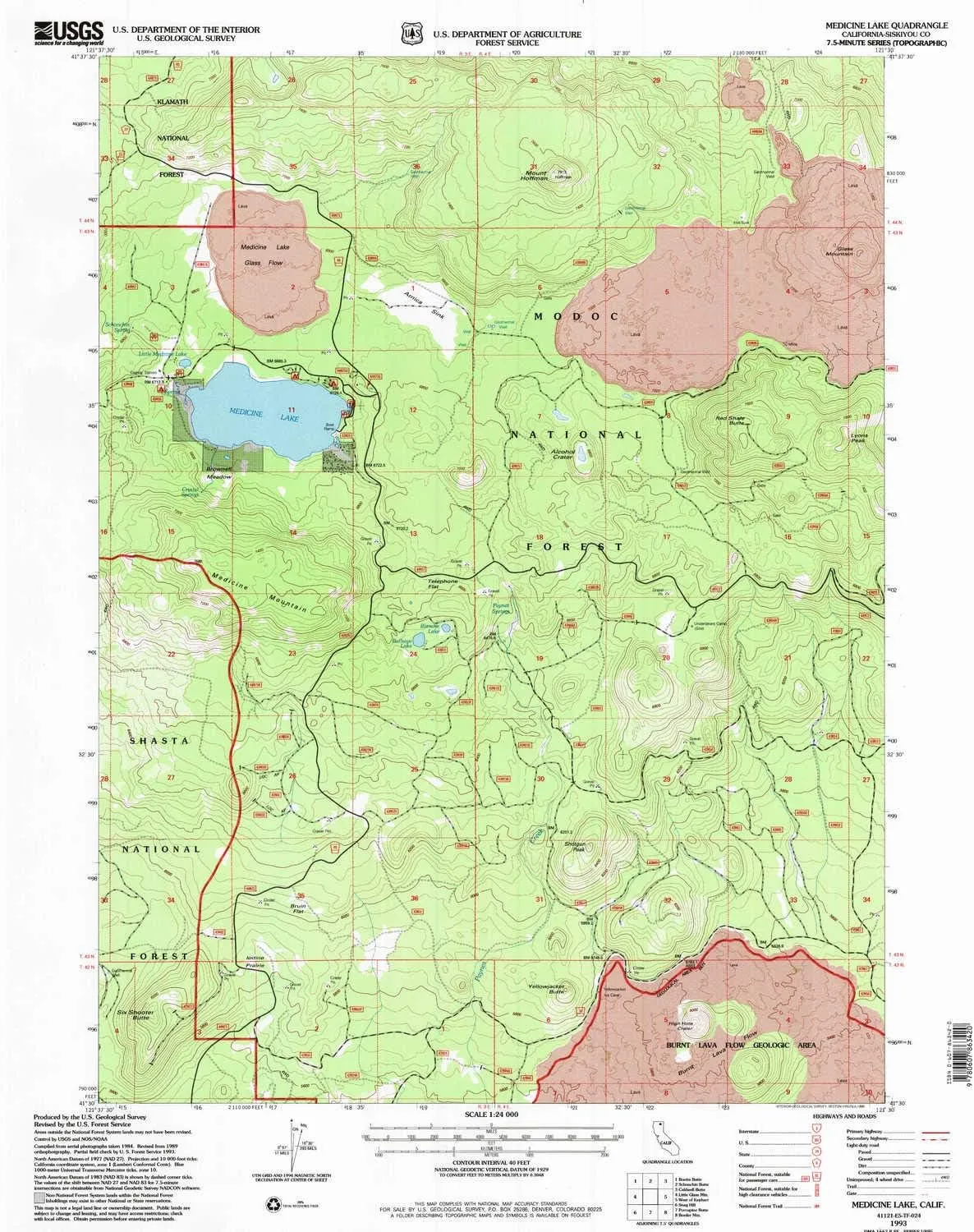 Medicine Lake CA topo map, 1:24000 Scale, 7.5 X 7.5 Minute, Historical, 1993, Updated 1996, 26.7 x 21.4 in