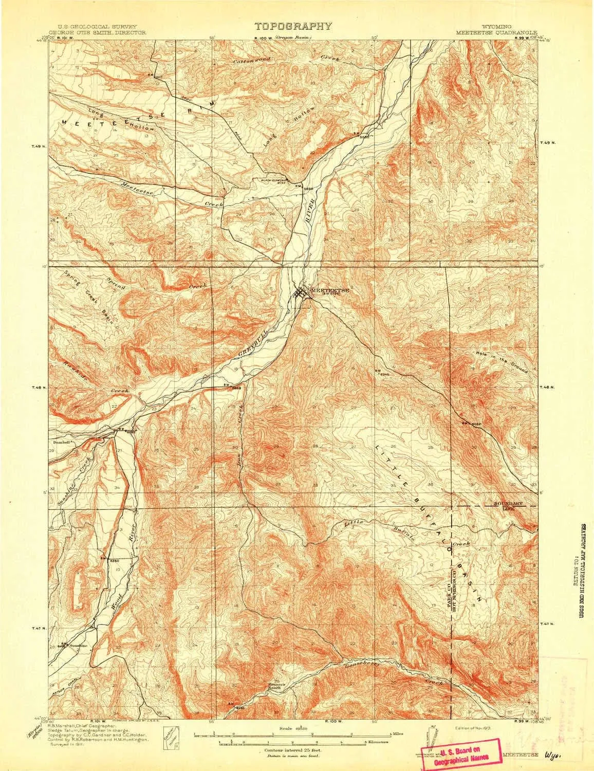 Meeteetse WY topo map, 1:62500 Scale, 15 X 15 Minute, Historical, 1913, 19.9 x 15.3 in
