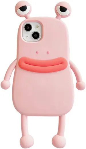 Men Women Super Funny Novelty Hotdog Sausage Mouth Big Eyes Green Frog Pink Frog Phone Case Soft TPU Silicone Rubber Phone Cover Compatible with iPhone 11, Full Body Protection -Pink
